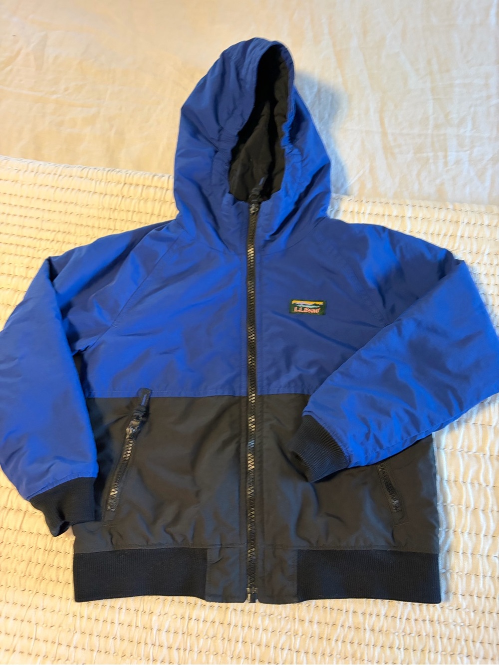 L.L.Bean Boy’s Warm Up Zip Front Insulated Jacket Sz Medium 5-6 Blue & Black